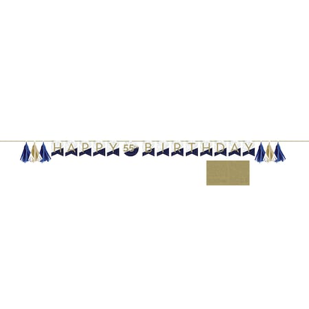 Creative Converting Navy and Gold Birthday Banner, 101"x8", 12PK 357601